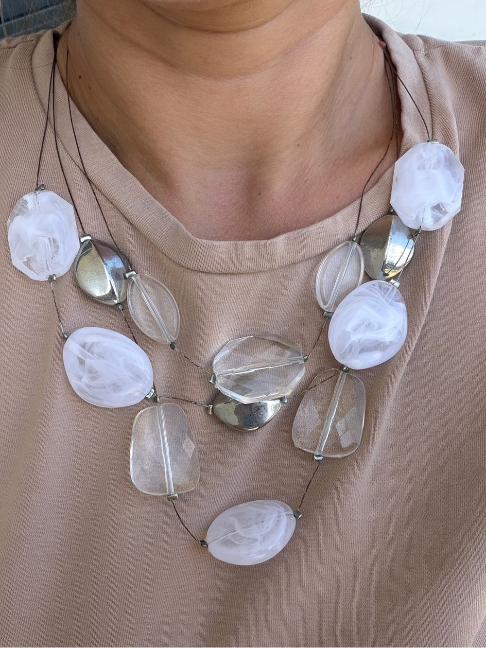 3-Strand Floating Bead Illusion Statement Necklace